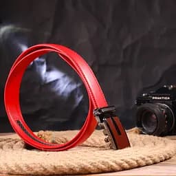 Брючний ремінь з пряжкою-автомат із натуральної шкіри Vintage 20220 червоний 110 см - мініатюра 6