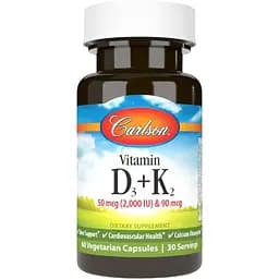 Витамин D3+K2 Carlson Vitamin D3+K2 2000 МЕ 90 мкг 60 вегетарианских капсул