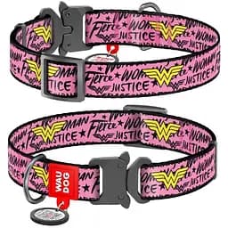 Нашийник для собак Waudog Nylon нейлоновий c QR паспортом, малюнок Чудо-жінка, металева пряжка-фастекс, S, Ш 15 мм, Дов 23-35 см