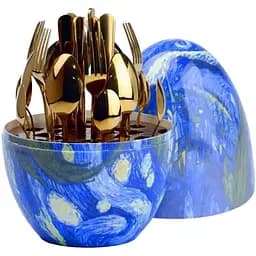 Набор столовых приборов TS Kitchen Ван Гог на 6 персон из нержавеющей стали Золотой 24 штуки в яйце