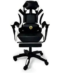 Геймерське крісло Primaveo з ергономічними подушками та висувною підставкою для ніг чорно-біле