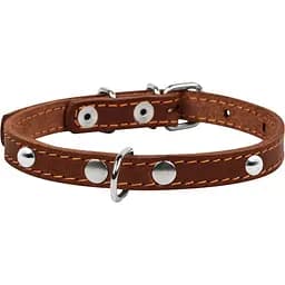 Нашийник одинарний Collar, з прикрасами, шкіра, 24-32х1,2 см, коричневий - мініатюра 3