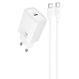 МЗП Hoco N60 Gentle PD20W (1USB-C) + кабель Type-C to Type-C White