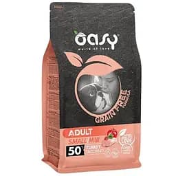 Беззерновий сухий корм Oasy Dog Grain Free Adult Small/Mini для дорослих собак малих порід індичка з яблуком та журавлиною 800 г