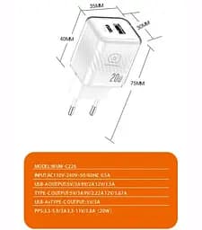 Зарядний пристрій WUW 20W адаптер блок живлення WUW C226 QC3.0 USB Type-C Білий - мініатюра 4