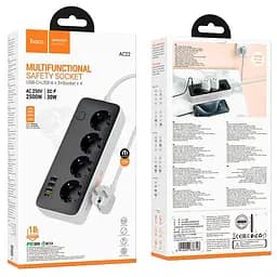 Подовжувач Hoco Sunlight 4-bit desktop socket (L=3M) AC22 3USB/1Type-C, 30W/3A, PD/QC - мініатюра 2