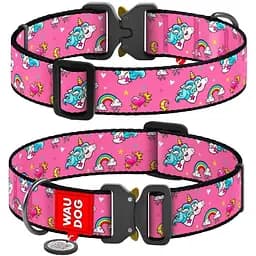Нашийник для собак Waudog Nylon нейлоновий з QR паспортом малюнок Єдинороги Розмір XXL