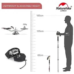 Трекінгові палиці телескопічні Naturehike 135 см - чорні (NH20DS003) - мініатюра 6