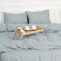Комплект постільної білизни MirSon Natural Linen Caspian льон полуторний сіро-блакитний (2200008248222) - мініатюра 5