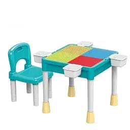 Столик для конструктора Лего, стул, боковые корзины для деталей, двухсторонняя столешница, 57x11x48 см