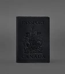 Кожаная обложка для паспорта с канадским гербом темно-синяя Crazy Horse