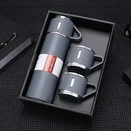 Подарунковий набір Vacuum Flask SET вакуумний термос із неіржавкої сталі 3 чашки Сірий - мініатюра 2