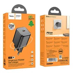 Мережевий зарядний пристрій Hoco N40 Mighty single port PD20W charger(EU) Чорний - мініатюра 2