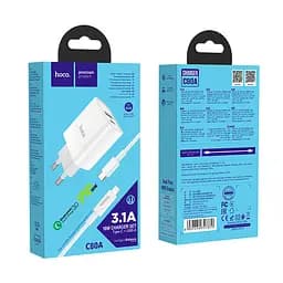 МЗП Hoco C80A Rapido PD20W + QC3.0 charger set Type-C to Lightning ( EU ) White - мініатюра 3