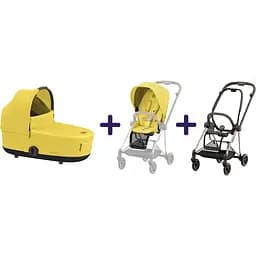 Люлька Cybex Mios Lux Mustard Yellow + Комплект текстилю для прогулянкового блоку Cybex Mios Mustard Yellow + Шасі для коляски Cybex Mios LS RBA Rosegold