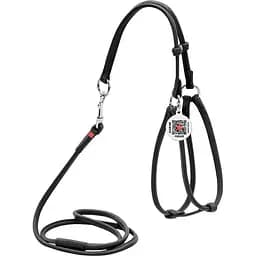 Шлея с поводком для собак Waudog Glamour, кожаная, круглая, с QR паспортом, 42-60х46-64х0,6/105 см, черный (34021)