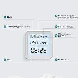Розумний Wi-Fi датчик температури та вологості повітря Tuya SmartLife 2 з підсвічуванням wifi термометр гігрометр White - мініатюра 6