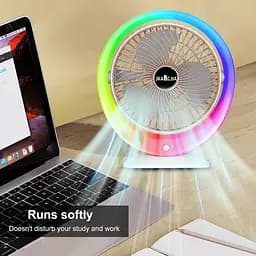 Настільний вентилятор з LED підсвічуванням, USB-заряджання / Портативний вентилятор-зволожувач повітря 3 швидкості, 1200 мАг - мініатюра 3