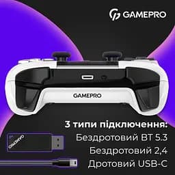 Геймпад GamePro із зарядною станцією 2.4G/BT 5.1/USB (Switch/PC/PS/iOS/Android) RGB White (GPS20W) - мініатюра 6