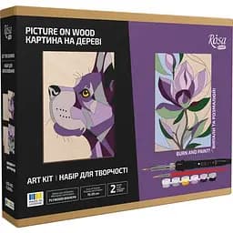 Набор для выжигания картины на дереве Rosa Start «Dog and Flower» с красками в коробке