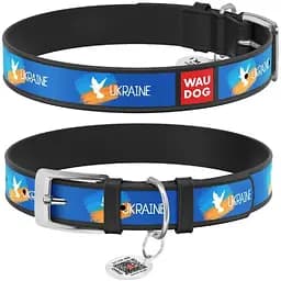 Нашийник для собак Waudog Design шкіряний з QR паспортом малюнок Прапор S