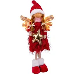 Новогодняя мягкая игрушка Novogod'ko Девочка Ангел в красном LED крылышки 58 см (974640)