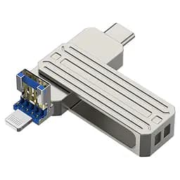 Флеш-накопичувач WIWU Wi-FD001 3in1 (USB-A/C/L) USB 3.0, 64GB Silver - мініатюра 2