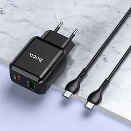 Мережевий зарядний пристрій Hoco N5 1USB + Type-C PD20W+QC3.0 3A Black + Cable Type-C to Type-C - мініатюра 4