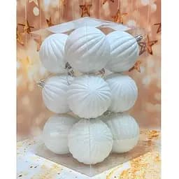 Набір ялинкових іграшок Рельєф пластикових круглих 12 шт 8 см Білий