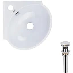 Умивальник Qtap Leo N підвісний угловая овальний 380x360x130 мм White + донний клапан PU02O, Білий