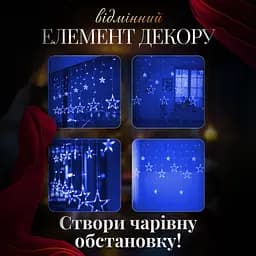 Гірлянда-штора Зірки розмір 3*0,7 м 12 фігур, синій GarlandoPro 1733054BL - мініатюра 5