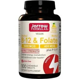 Вітаміни B-12 B-9 Jarrow Formulas Methyl B-12 Methyl Folate 1000 mcg/400 mcg 100 жувальних таблеток з P-5-P Лимон
