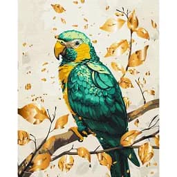 Картина по номерам Brushme Изумрудный попугай с красками металлик 40x50 см