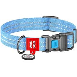 Ошейник для собак Waudog Re-cotton, из восстановленного хлопка, светоотражающий, с QR паспортом, S, 23-35х1,5 см, голубой