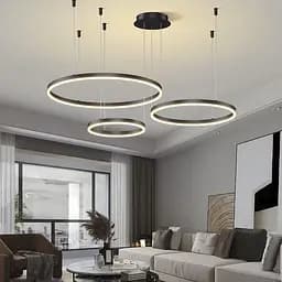 Подвесная люстра на три led кольца в черном каркасе 60+50+40 см Line F | Ст. G70-600+500+400 BK