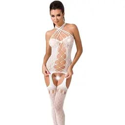 Бодістокінг Passion BS056 White, комбінезон, імітація панчох