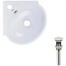 Комплект Qtap Leo N: Раковина подвесная угловая овальная 380x360x130 мм WHITE + Донный клапан PU02O (QT11115010WN47331)