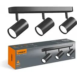 Світильник Videx під лампу 3xGU10 накладний поворотний чорний VL-SPF05B-WFB