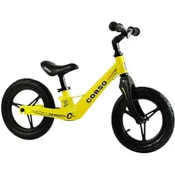 Беговел Corso 46563 магниевая рама надувные колеса 12" Желтый