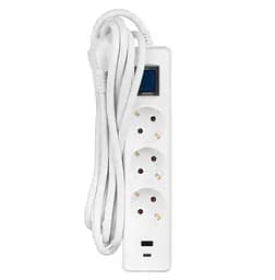 Мережевий фільтр-подовжувач 2E SP-315M-3USB-WH 3 м, 3xТипF, 16A, 1xUSB-A,1xUSB-C