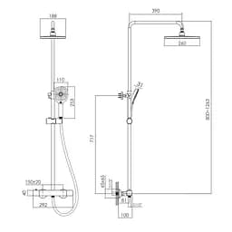 Душова система з термостатом Imprese Bilovec верхній душ 260x188 мм black matt t048S00910SQ, Чорний матовий - мініатюра 2