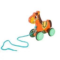 Детская деревянная каталка "Лошадка" C15030-2 на веревке