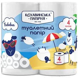 Туалетная бумага Кохавинська папірня Хлопок целлюлозная 4 слоя 4 шт.