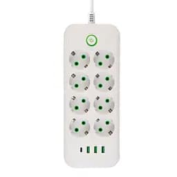 Мережевий фільтр-подовжувач ONE 8 розеток 4 USB 2,8 метри, білий
