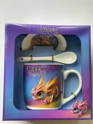 Новогодняя чашка Дракон 350 мл с тарелкой и ложкой в коробке kru-nr-dragon-3 Gee!