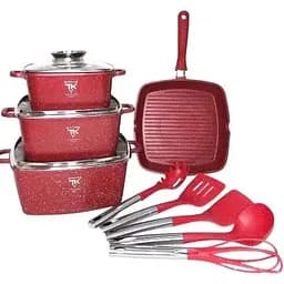 Набор кастрюль со сковородой Top Kitchen TK-000103 с гранитным покрытием 12 предметов Красный