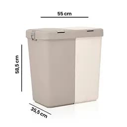 Кошик для білизни Motek подвійний бежевий/молочний 40+40 л (MT-09) - мініатюра 6