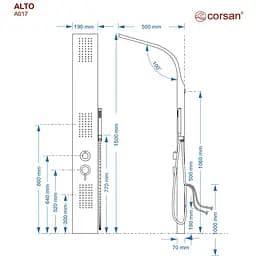Душова панель Corsan Alto white A017MWH, Білий - мініатюра 2