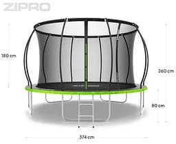 Батут із внутрішньою сіткою Zipro Jump Pro Premium 12 футів 374 см чорно-зелений (5907783039454) - мініатюра 6