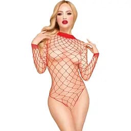Боді Penthouse Scandalous Red велика сітка високий комір довгі рукави XL